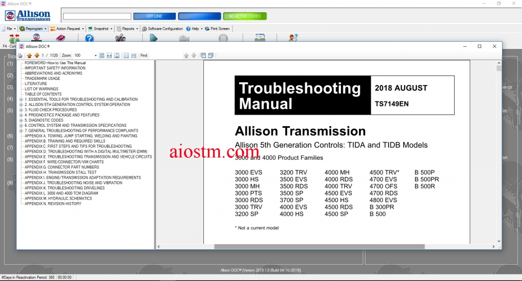 Universal Allison DOC Build Transmission Diagnostic Software Aiostm